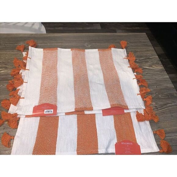 Set Of 4 OpalHouse Cotton Preppy Stripe Placemats. Orange/White. NWT. U - Picture 4 of 6
